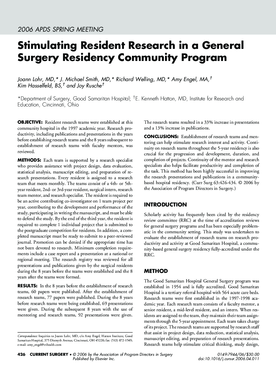 Stimulating Resident Research in a General Surgery Residency Community Program