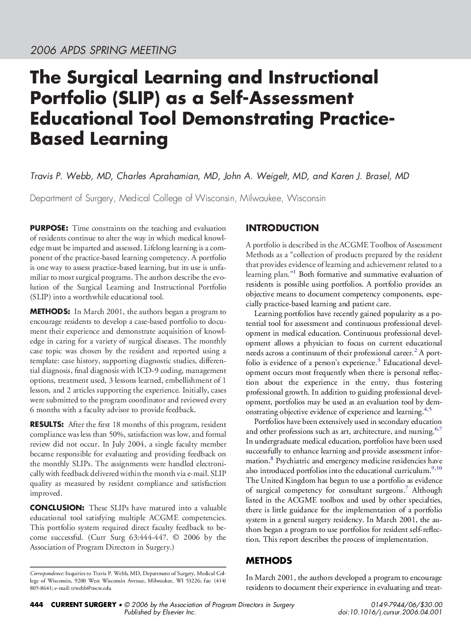 The Surgical Learning and Instructional Portfolio (SLIP) as a Self-Assessment Educational Tool Demonstrating Practice-Based Learning