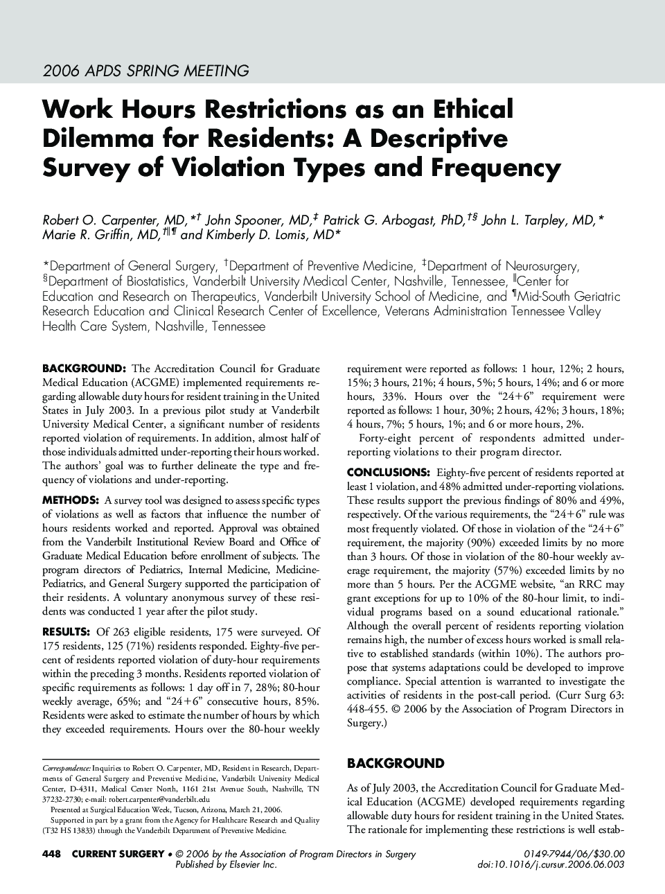 Work Hours Restrictions as an Ethical Dilemma for Residents: A Descriptive Survey of Violation Types and Frequency 