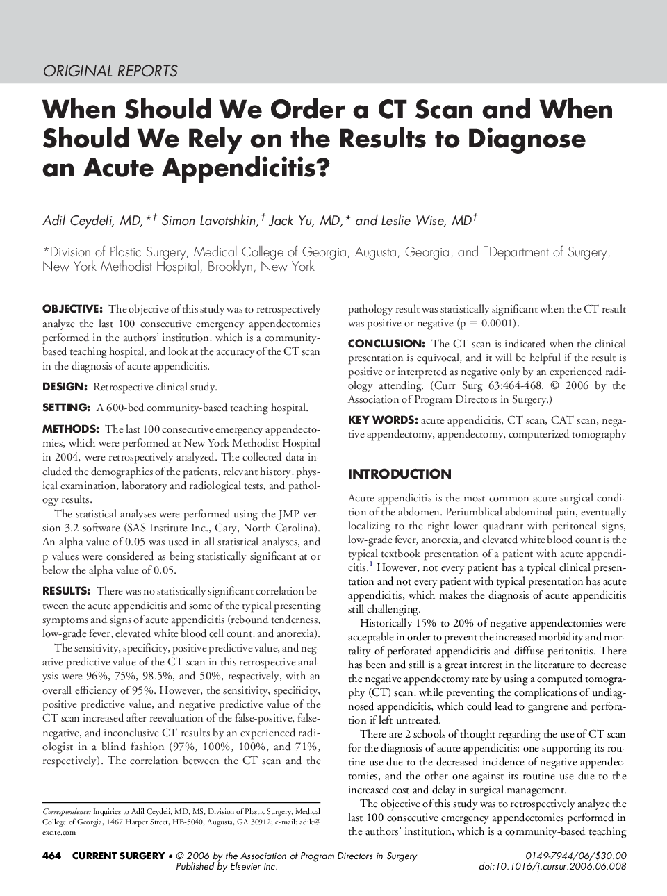 When Should We Order a CT Scan and When Should We Rely on the Results to Diagnose an Acute Appendicitis?