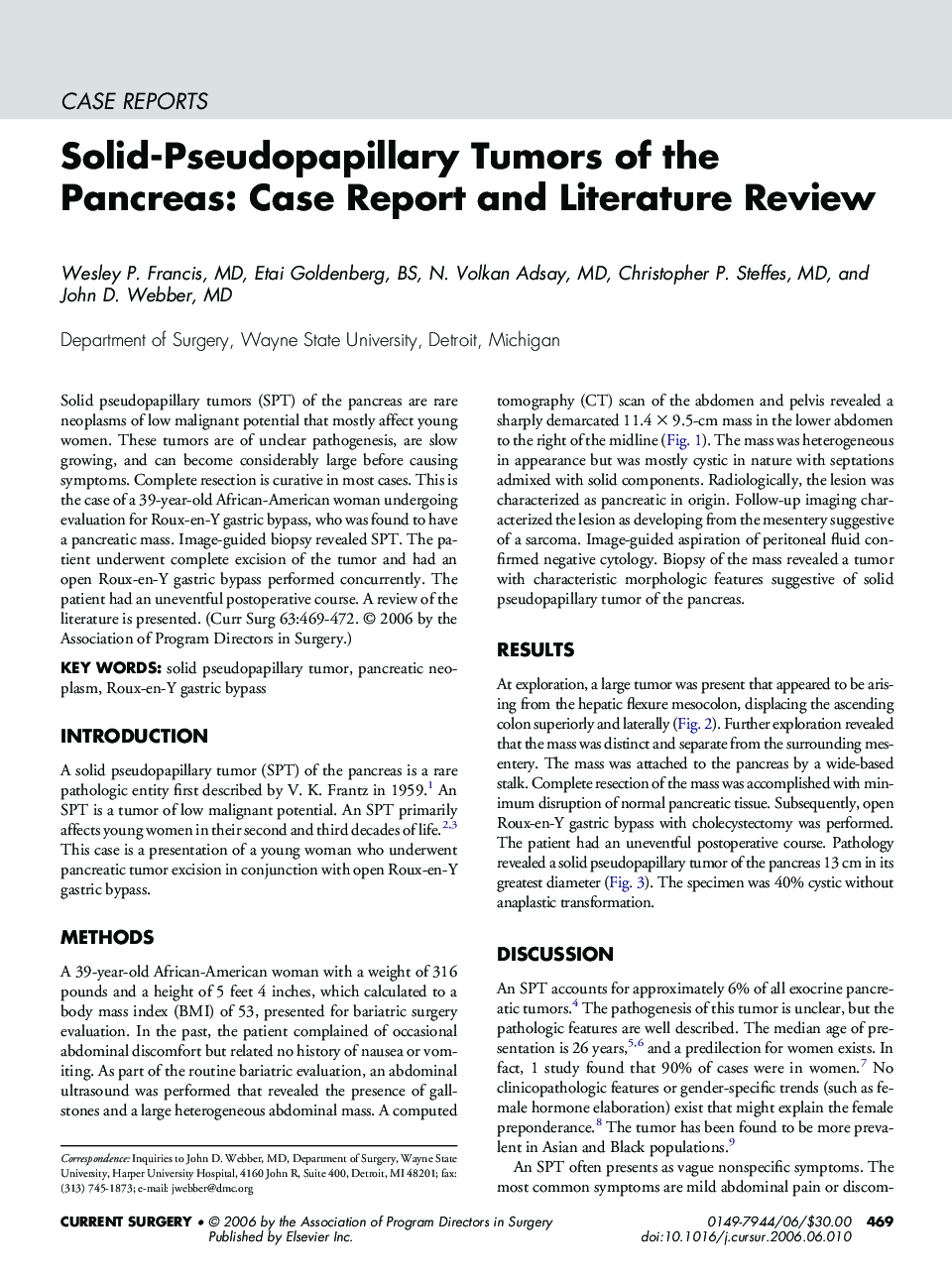 Solid-Pseudopapillary Tumors of the Pancreas: Case Report and Literature Review