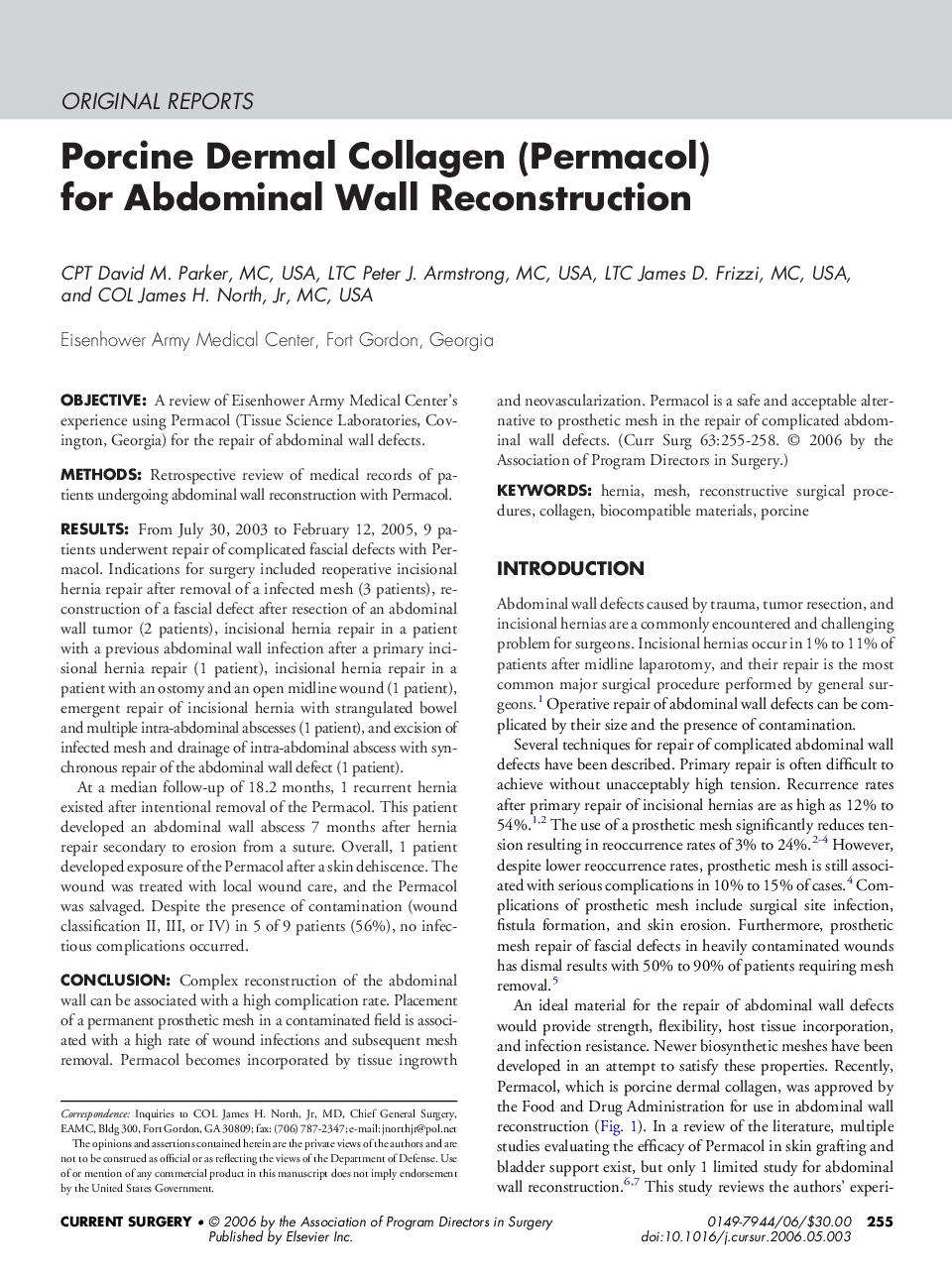 Porcine Dermal Collagen (Permacol) for Abdominal Wall Reconstruction 