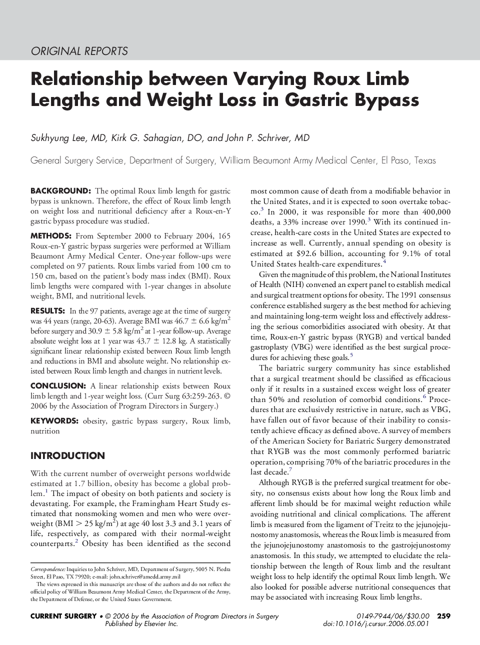 Relationship between Varying Roux Limb Lengths and Weight Loss in Gastric Bypass 