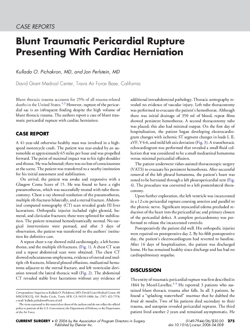 Blunt Traumatic Pericardial Rupture Presenting With Cardiac Herniation