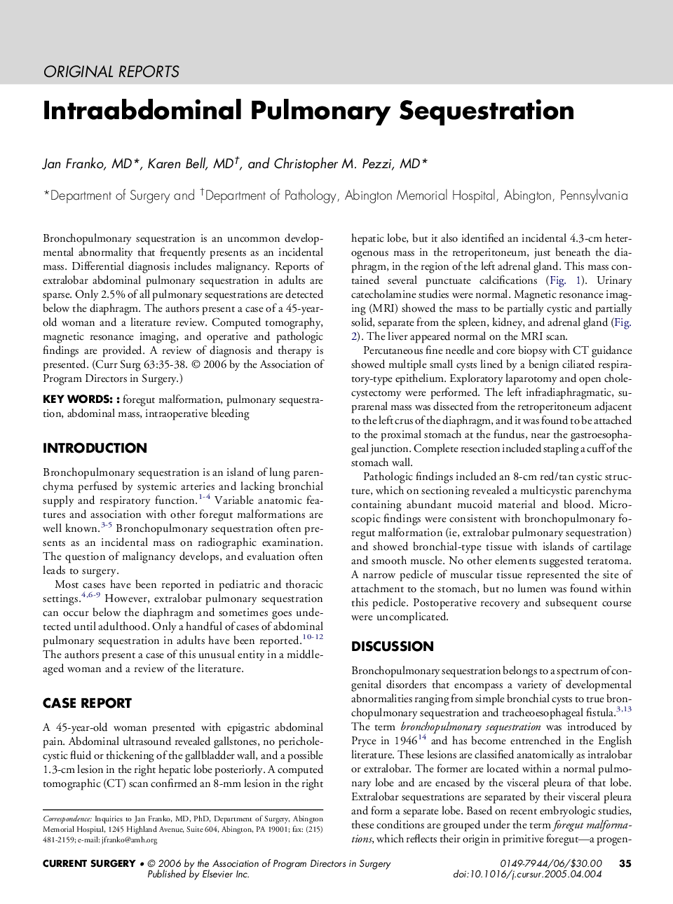 Intraabdominal Pulmonary Sequestration