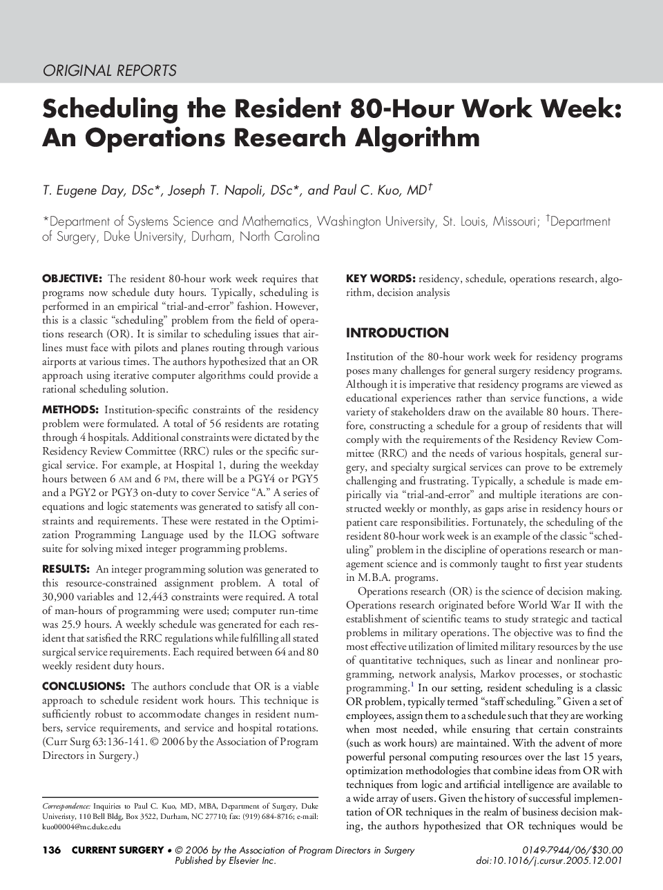 Scheduling the Resident 80-Hour Work Week: An Operations Research Algorithm