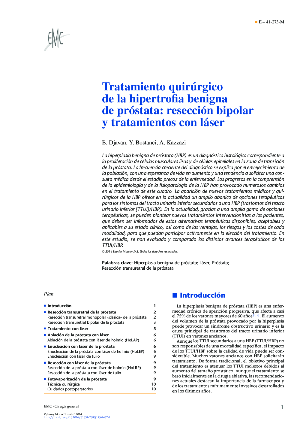 Tratamiento quirúrgico de la hipertrofia benigna de próstata: resección bipolar y tratamientos con láser