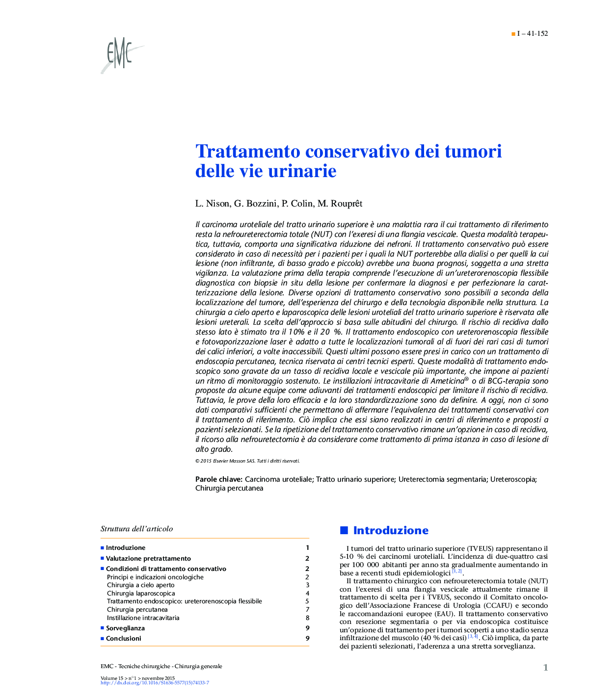 Trattamento conservativo dei tumori delle vie urinarie