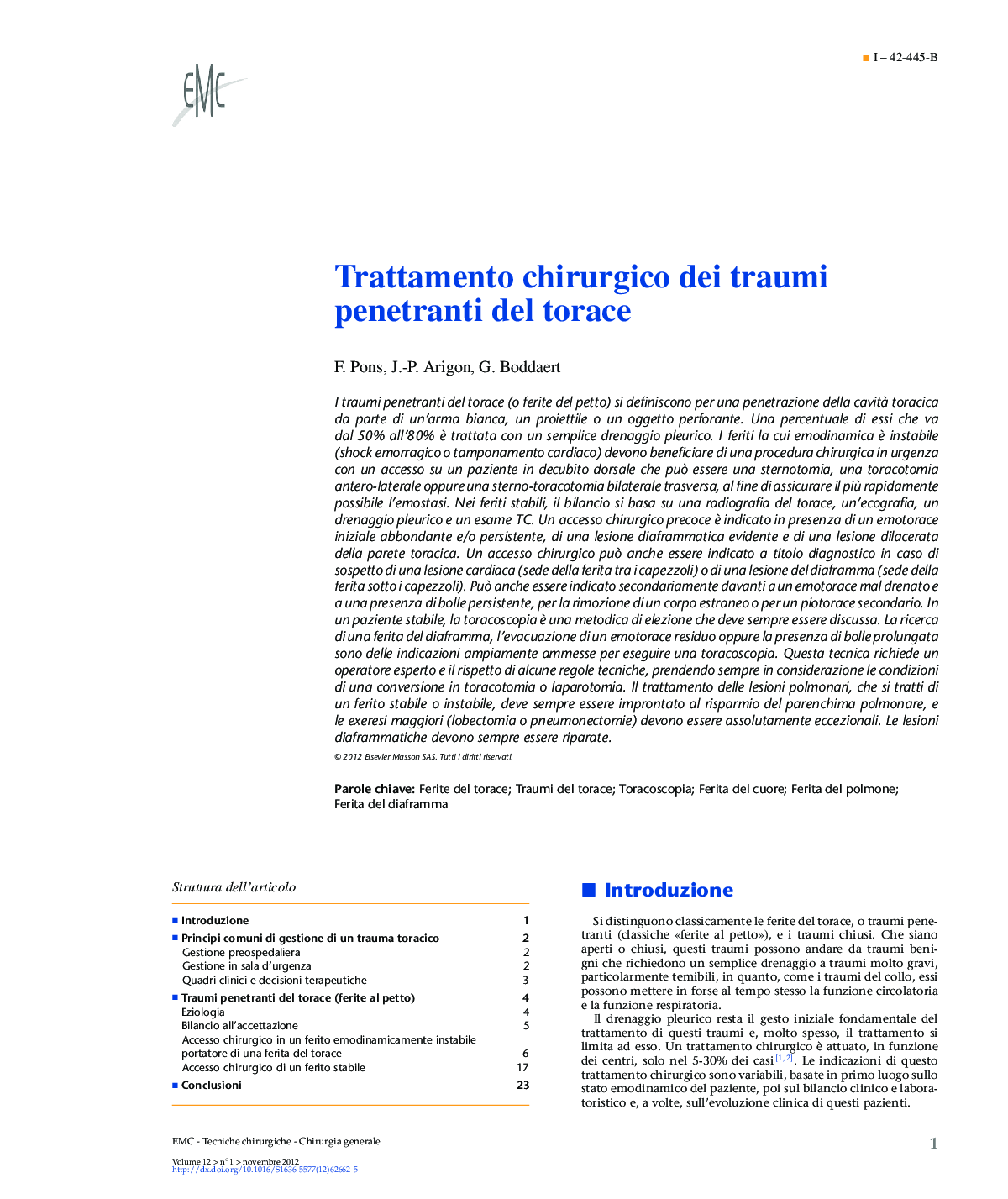 Trattamento chirurgico dei traumi penetranti del torace