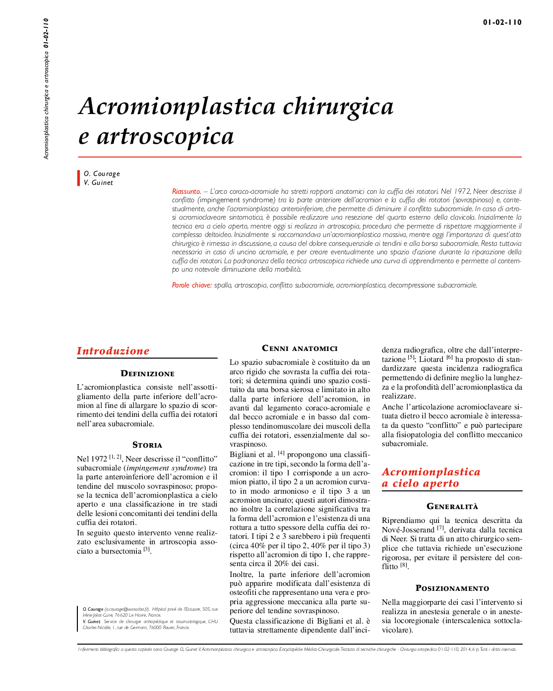 Acromionplastica chirurgica e artroscopica