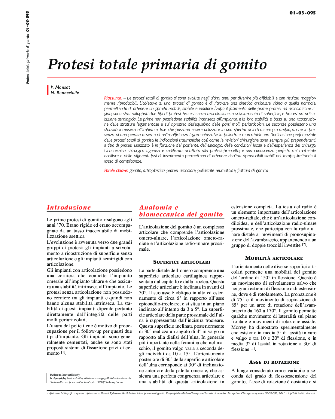 عکس صفحه اول مقاله: Protesi totale primaria di gomito Protesi totale primaria di gomito
