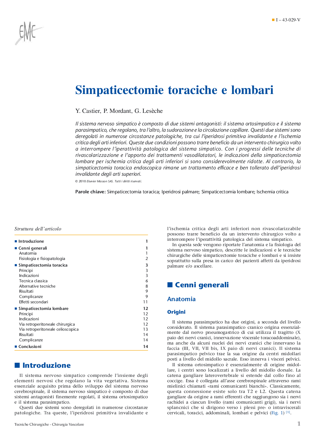 عکس صفحه اول مقاله: Simpaticectomie toraciche e lombari Simpaticectomie toraciche e lombari