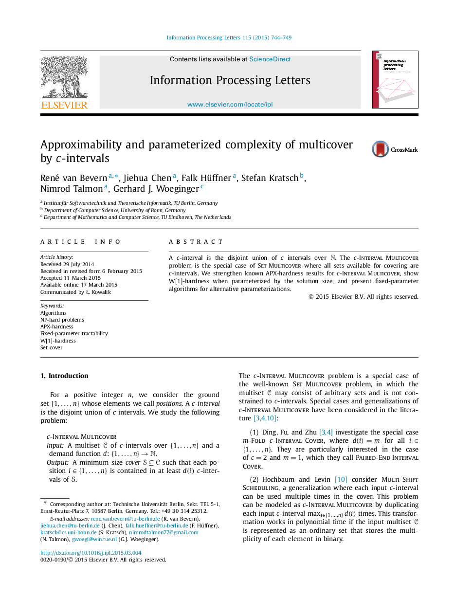 Approximability and parameterized complexity of multicover by c-intervals