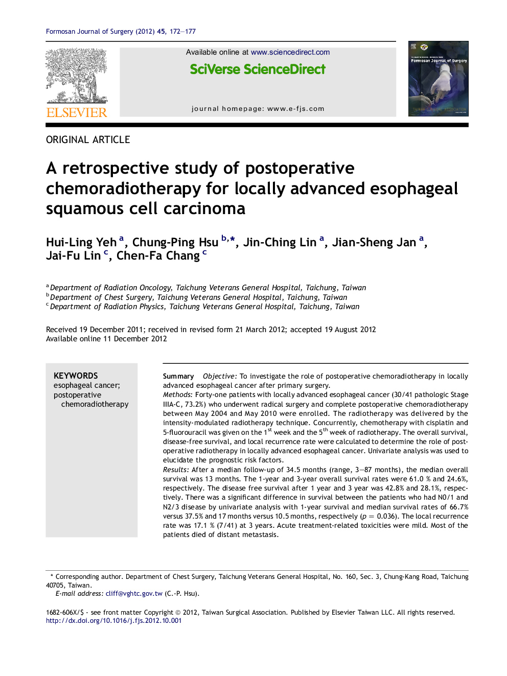 A retrospective study of postoperative chemoradiotherapy for locally advanced esophageal squamous cell carcinoma