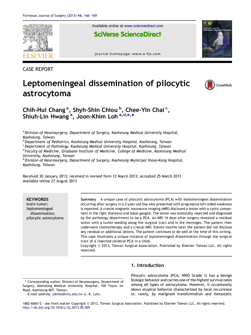 Leptomeningeal dissemination of pilocytic astrocytoma