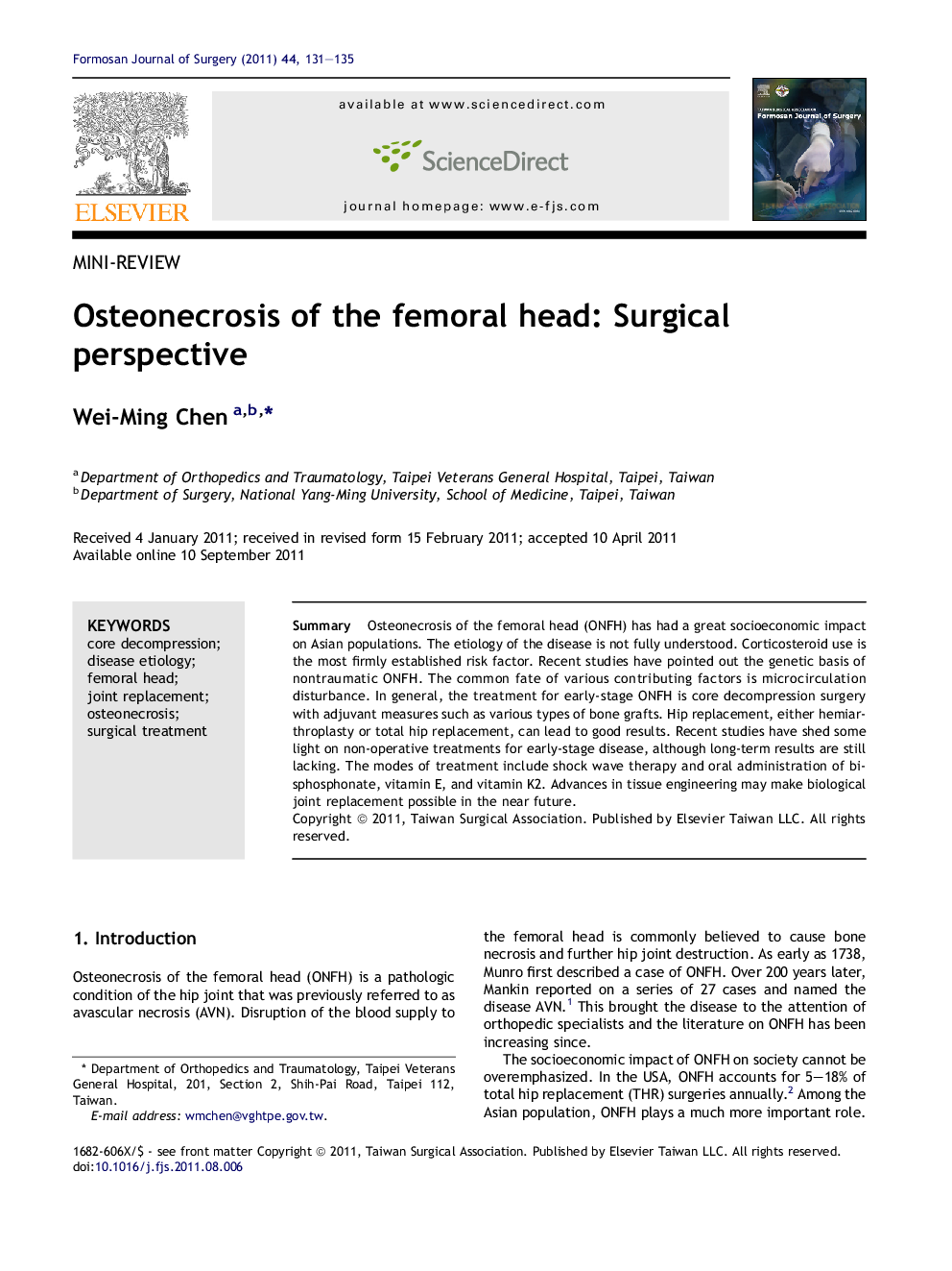 Osteonecrosis of the femoral head: Surgical perspective