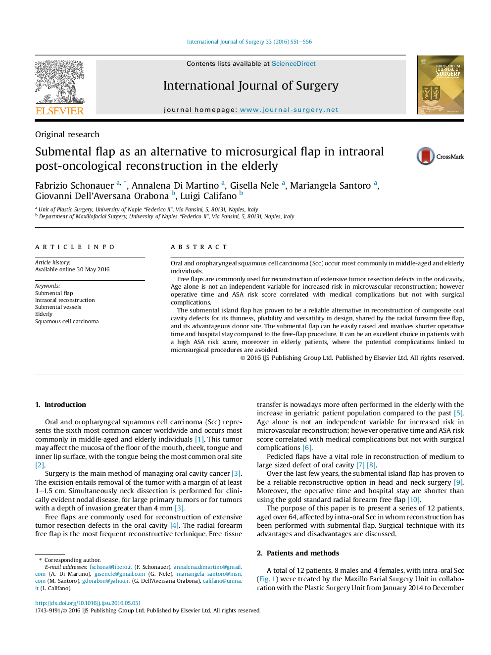 Submental flap as an alternative to microsurgical flap in intraoral post-oncological reconstruction in the elderly