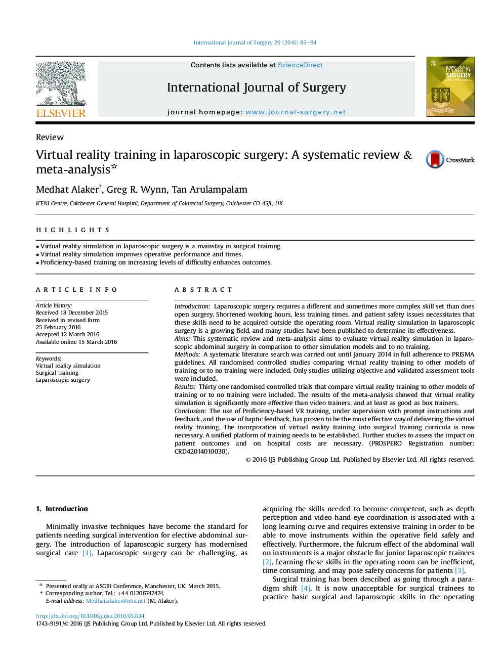 Virtual reality training in laparoscopic surgery: A systematic review & meta-analysis 