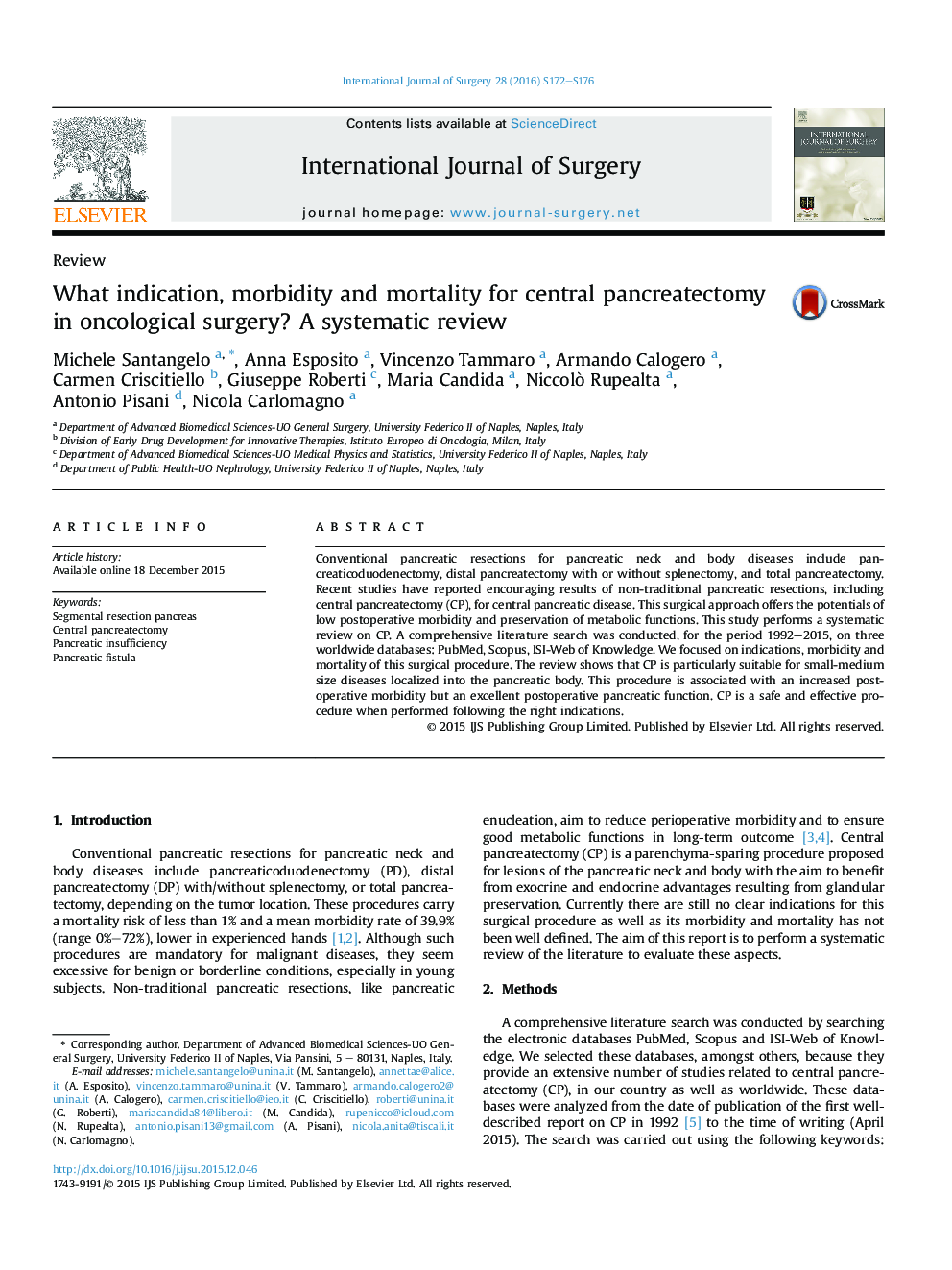 What indication, morbidity and mortality for central pancreatectomy in oncological surgery? A systematic review
