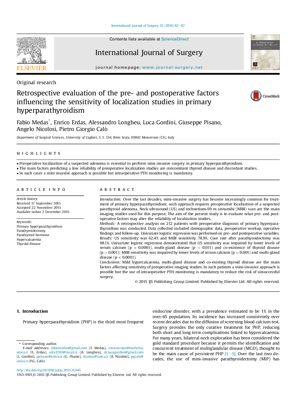 Retrospective evaluation of the pre- and postoperative factors influencing the sensitivity of localization studies in primary hyperparathyroidism