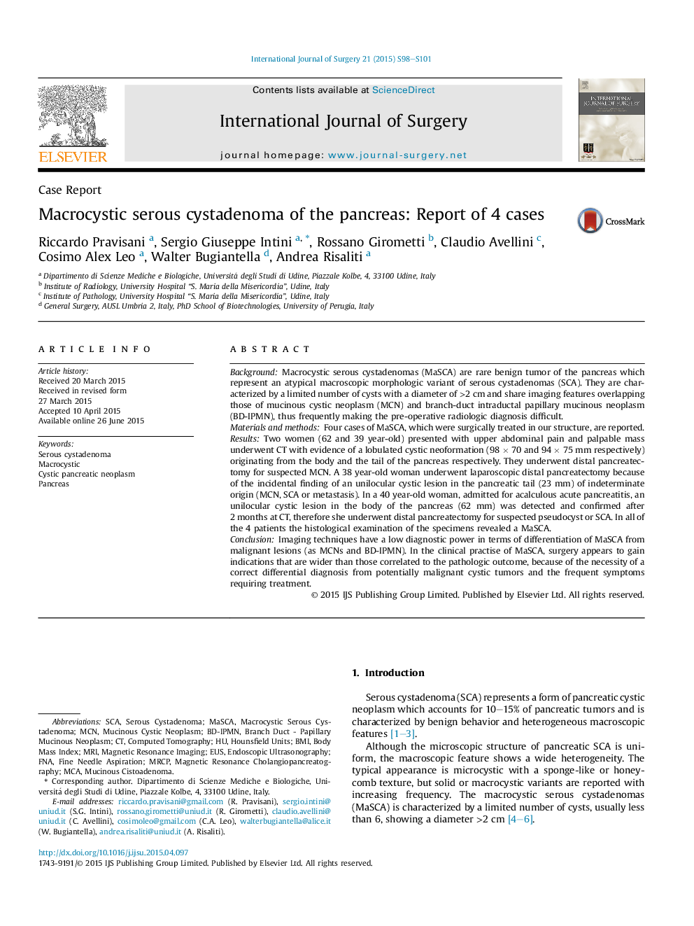 Macrocystic serous cystadenoma of the pancreas: Report of 4 cases