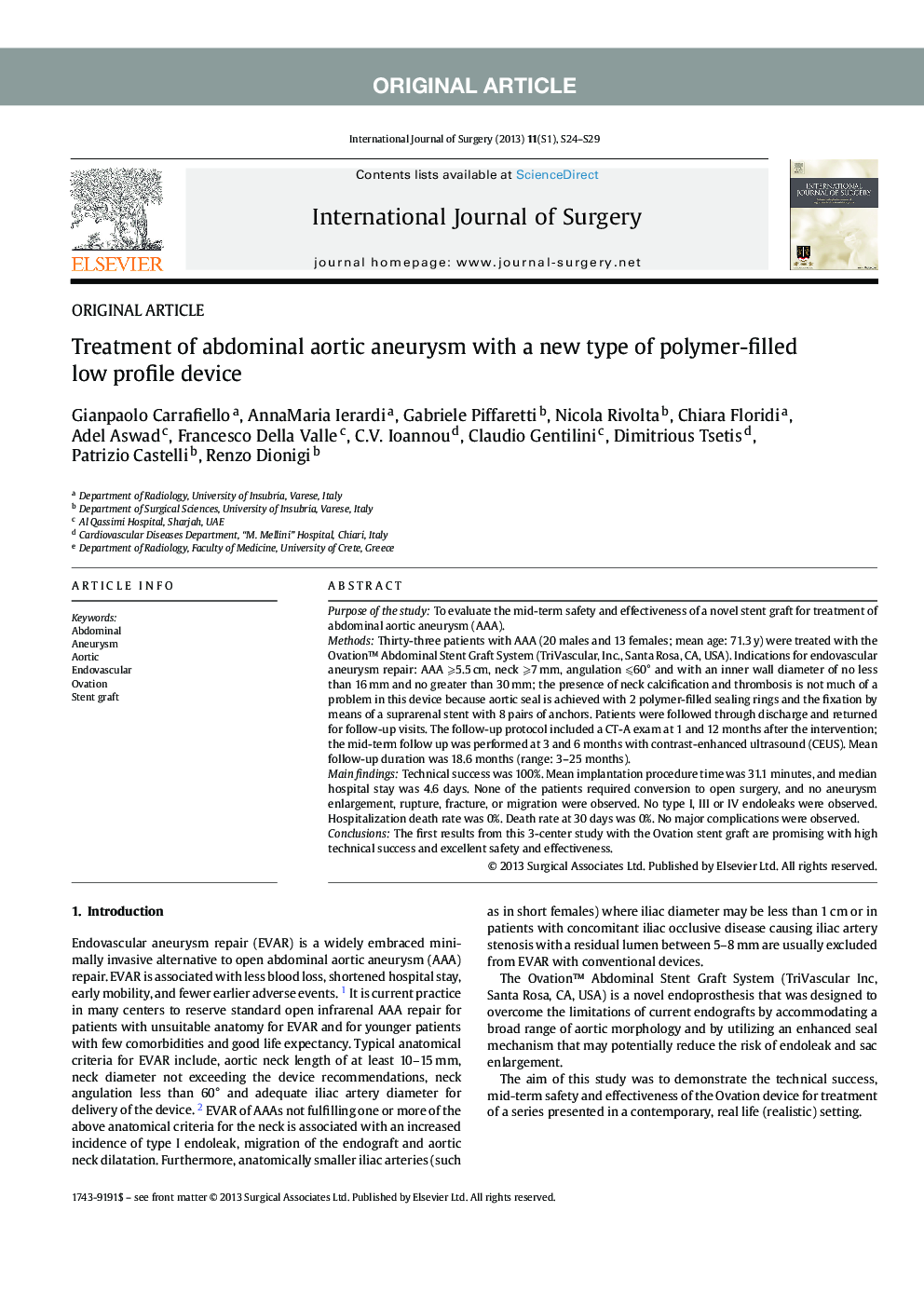 Treatment of abdominal aortic aneurysm with a new type of polymer-filled low profile device 