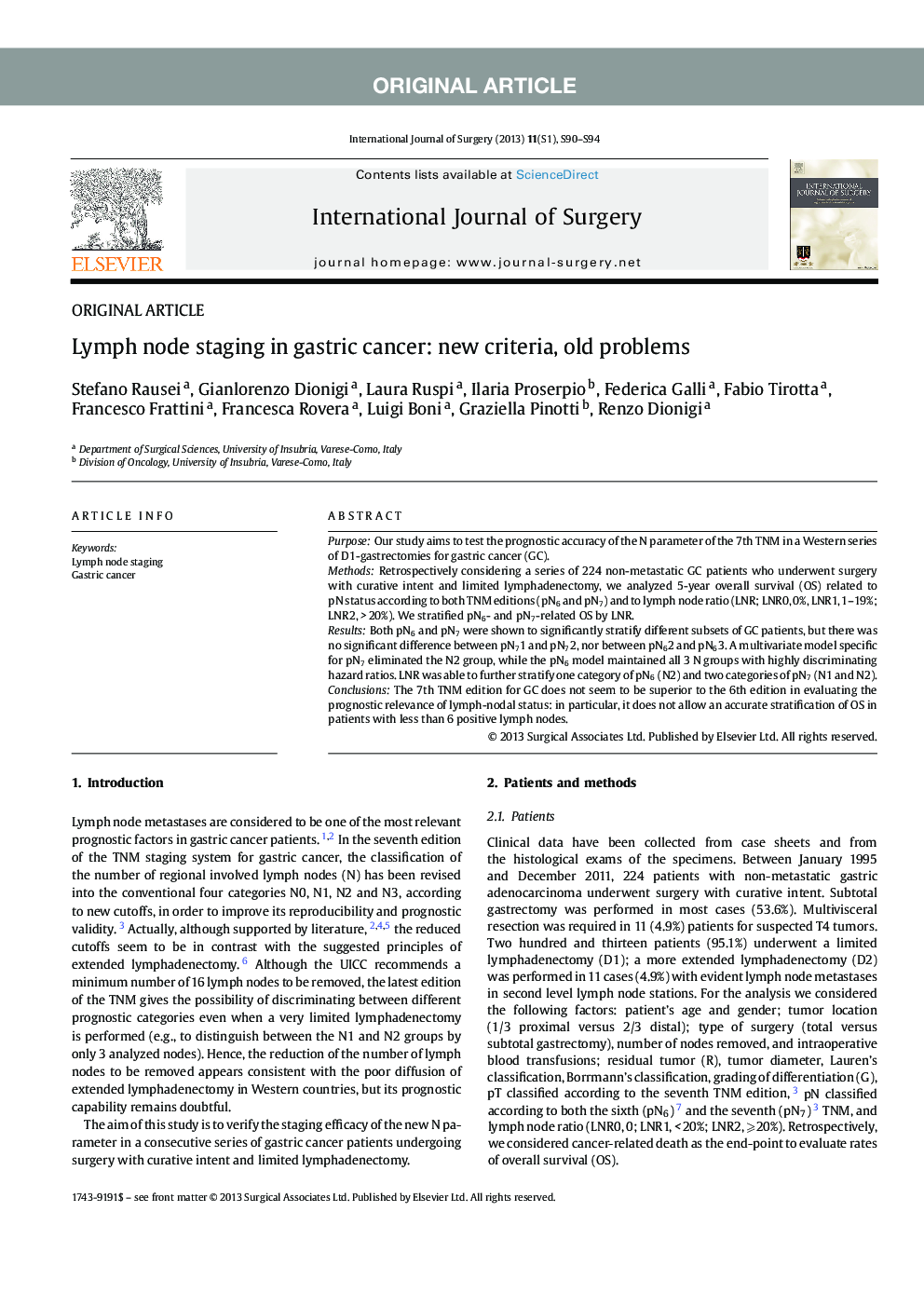 Lymph node staging in gastric cancer: new criteria, old problems