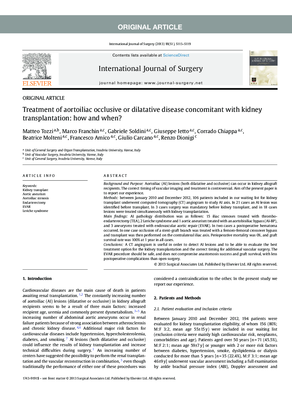 عکس صفحه اول مقاله: Treatment of aortoiliac occlusive or dilatative disease concomitant with kidney transplantation: how and when? Treatment of aortoiliac occlusive or dilatative disease concomitant with kidney transplantation: how and when?