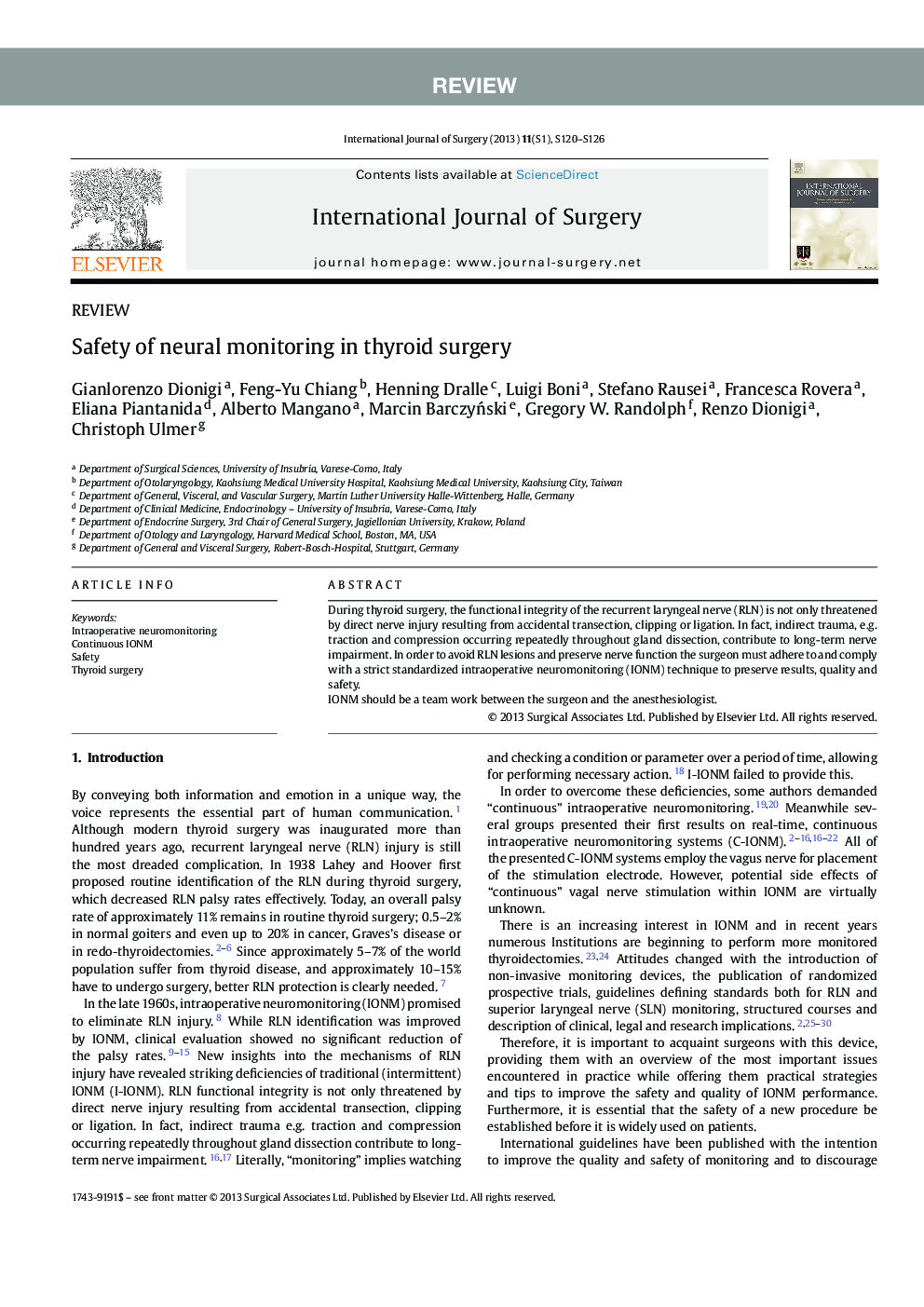 عکس صفحه اول مقاله: Safety of neural monitoring in thyroid surgery Safety of neural monitoring in thyroid surgery