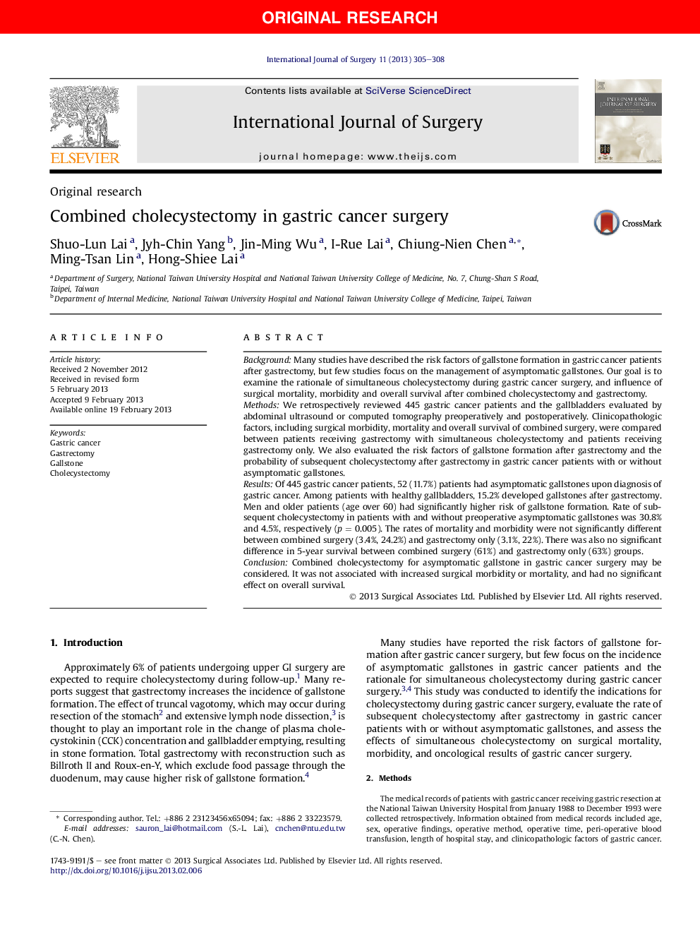 Combined cholecystectomy in gastric cancer surgery