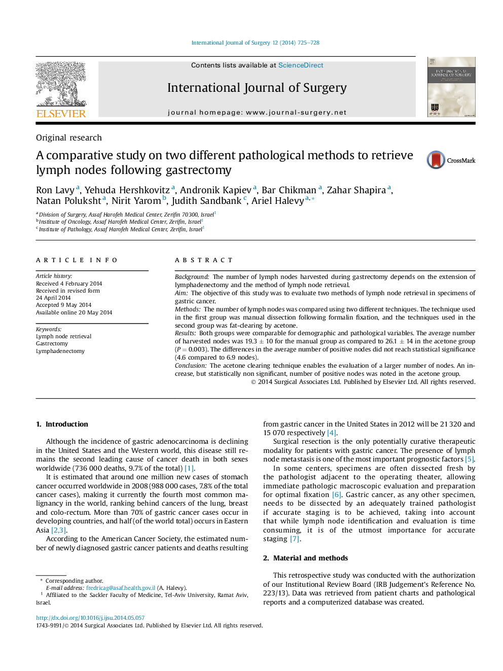 A comparative study on two different pathological methods to retrieve lymph nodes following gastrectomy