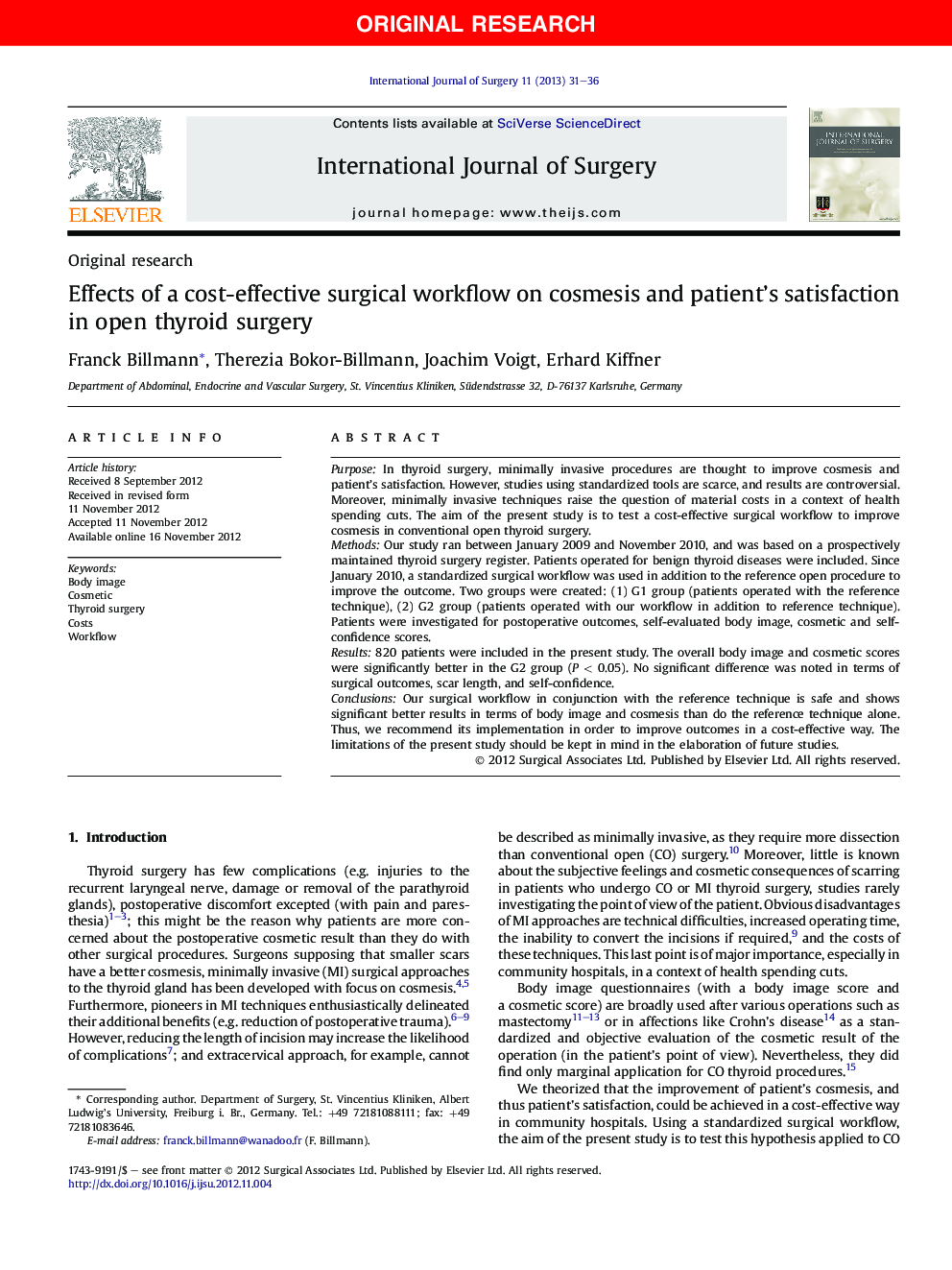 Effects of a cost-effective surgical workflow on cosmesis and patient's satisfaction in open thyroid surgery