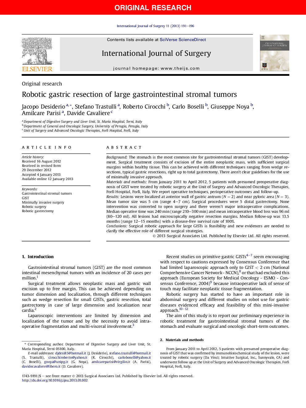 Robotic gastric resection of large gastrointestinal stromal tumors