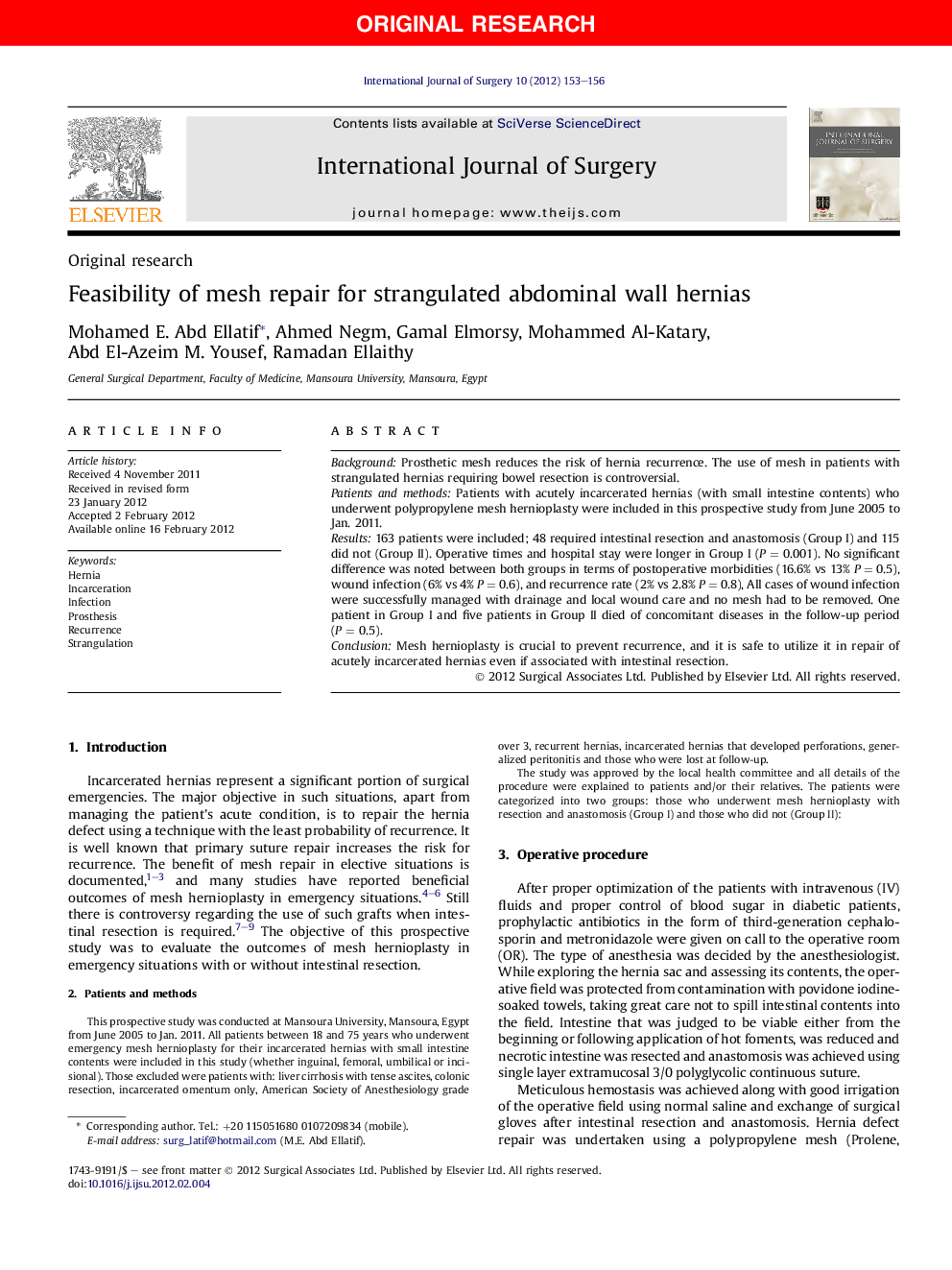 Feasibility of mesh repair for strangulated abdominal wall hernias