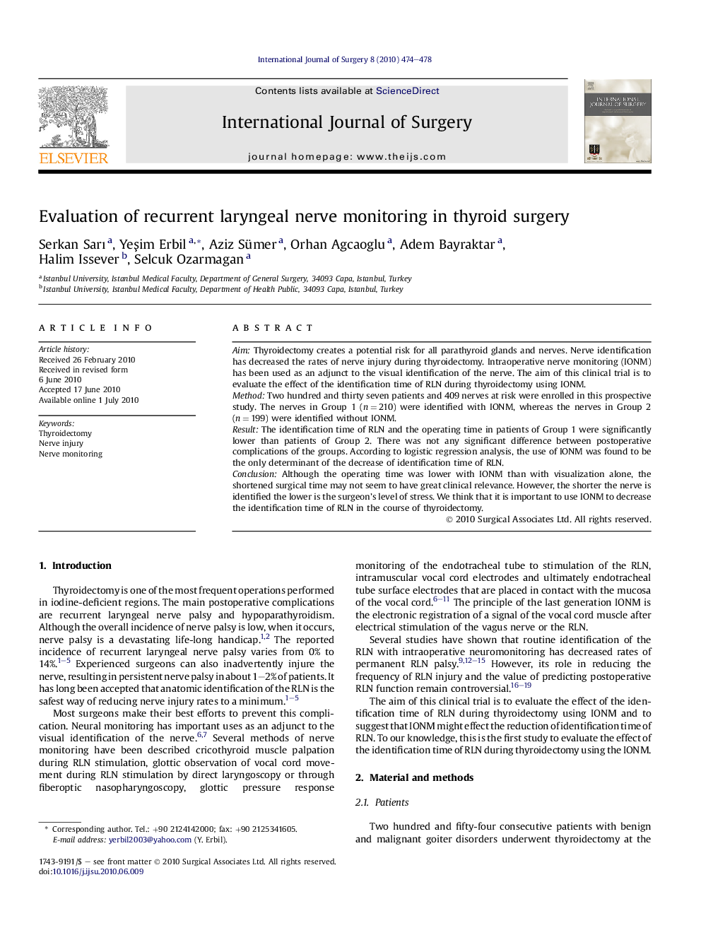 Evaluation of recurrent laryngeal nerve monitoring in thyroid surgery