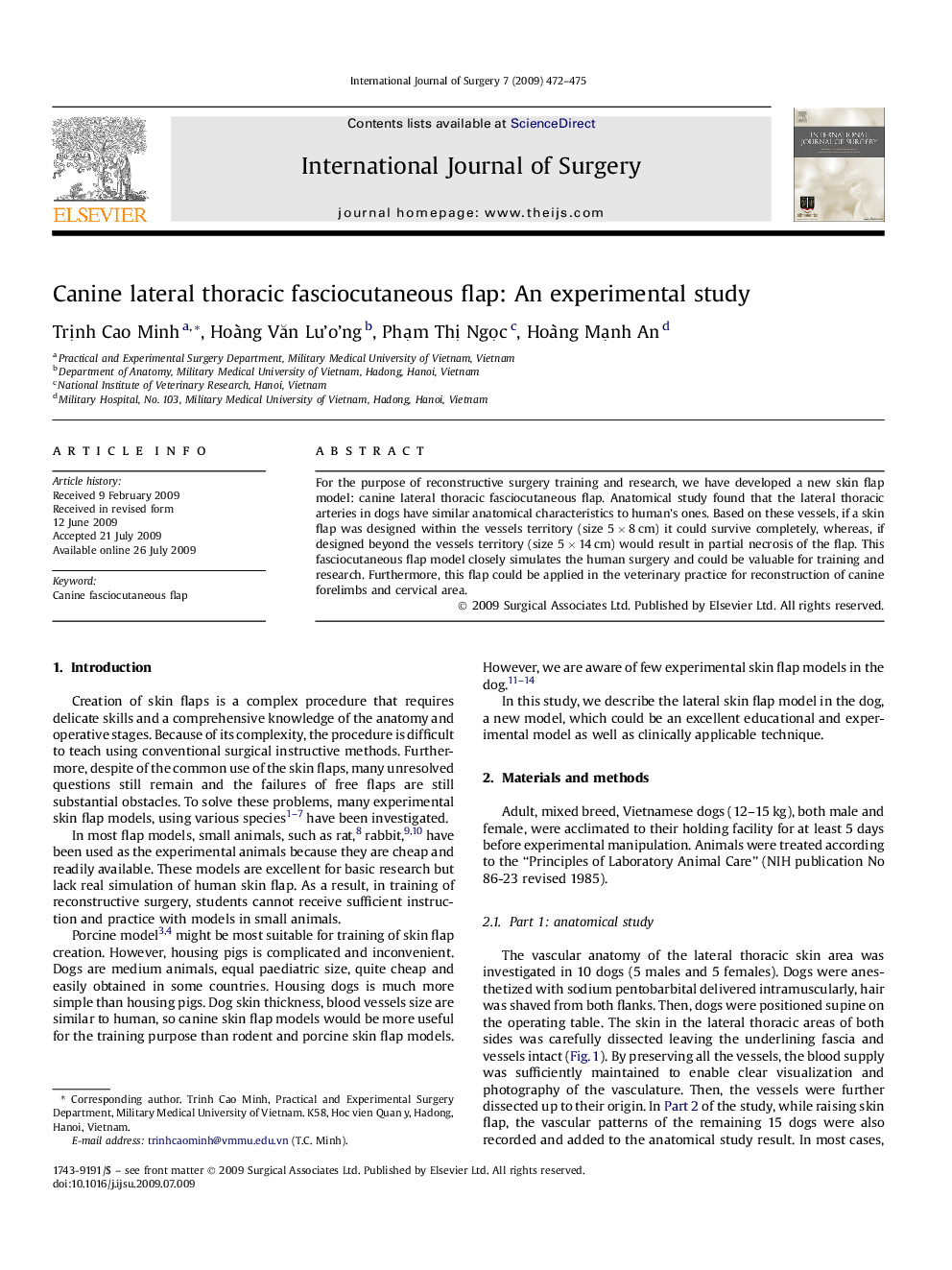 Canine lateral thoracic fasciocutaneous flap: An experimental study