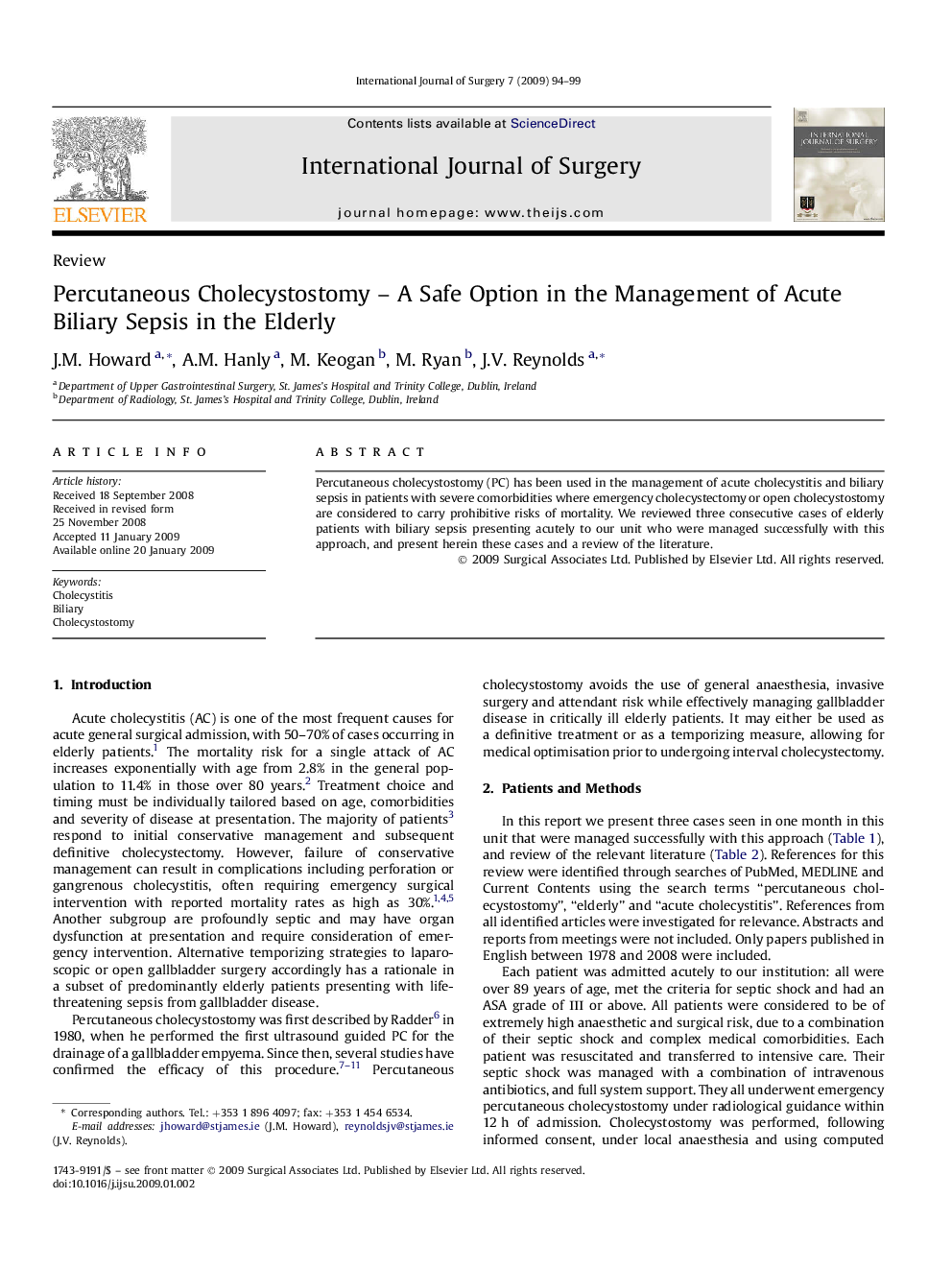 Percutaneous Cholecystostomy – A Safe Option in the Management of Acute Biliary Sepsis in the Elderly