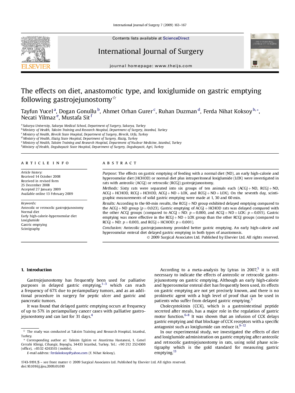 The effects on diet, anastomotic type, and loxiglumide on gastric emptying following gastrojejunostomy 