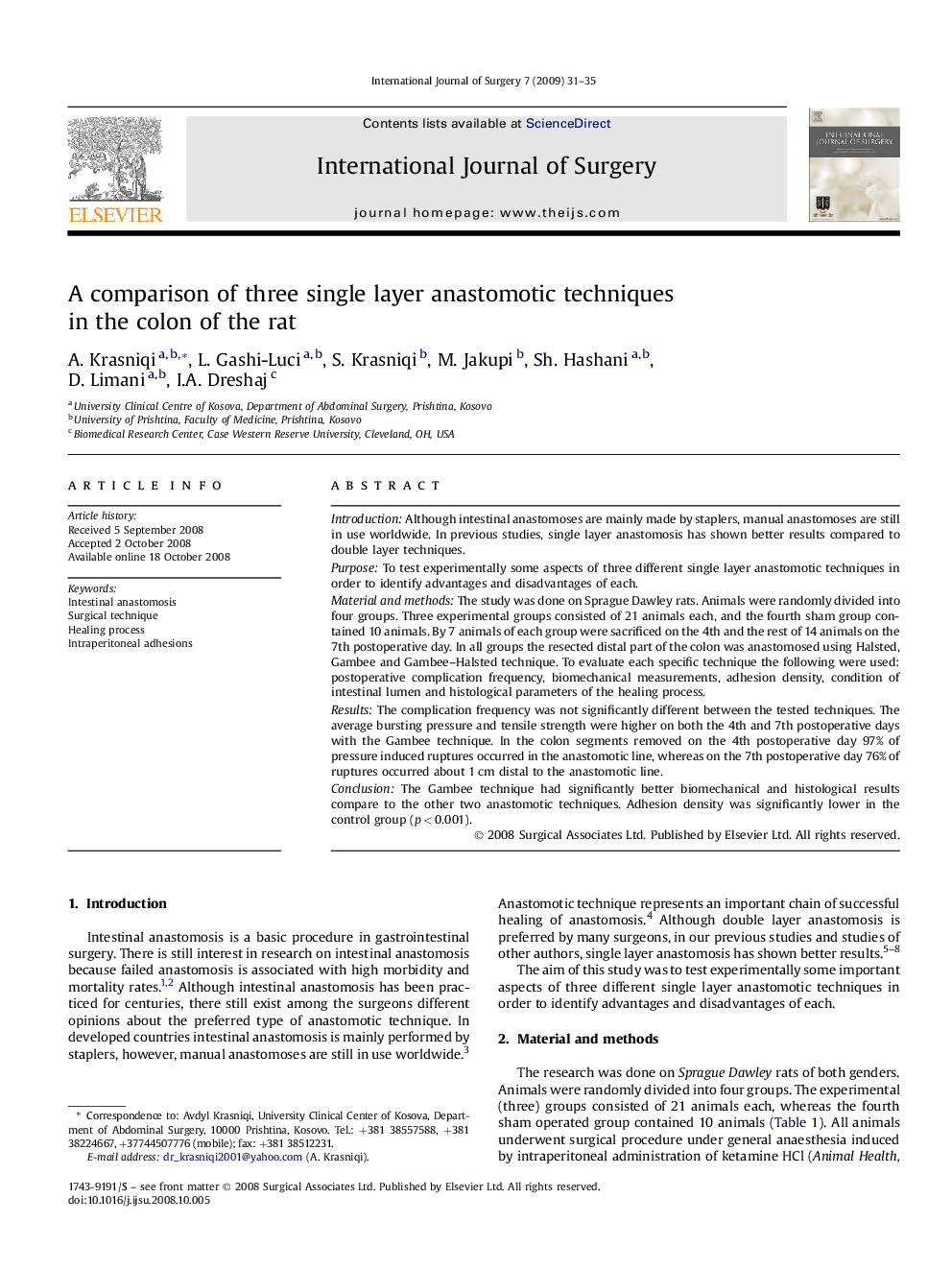 A comparison of three single layer anastomotic techniques in the colon of the rat