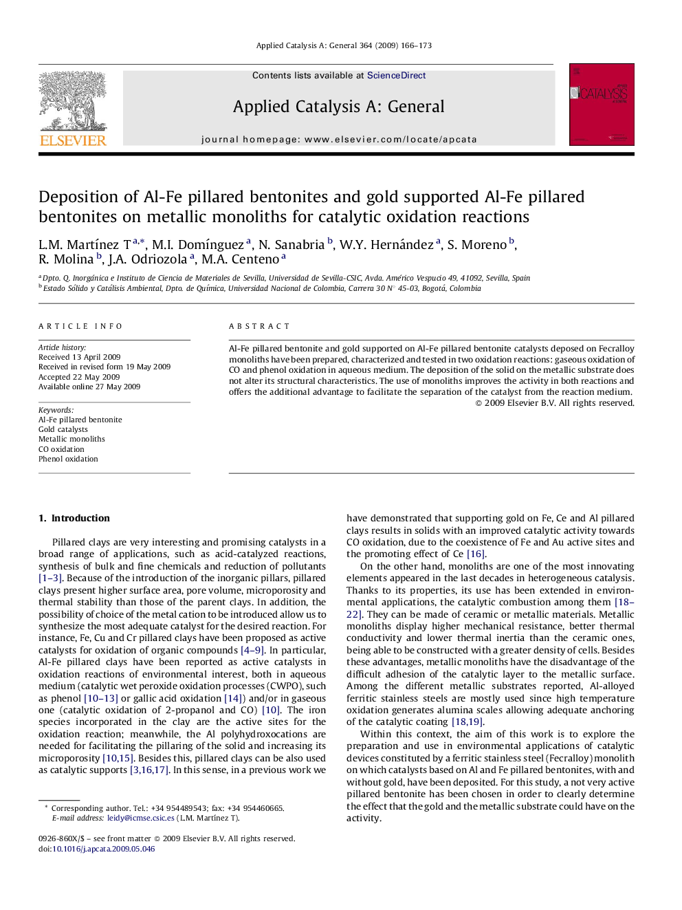 Deposition of Al-Fe pillared bentonites and gold supported Al-Fe pillared bentonites on metallic monoliths for catalytic oxidation reactions