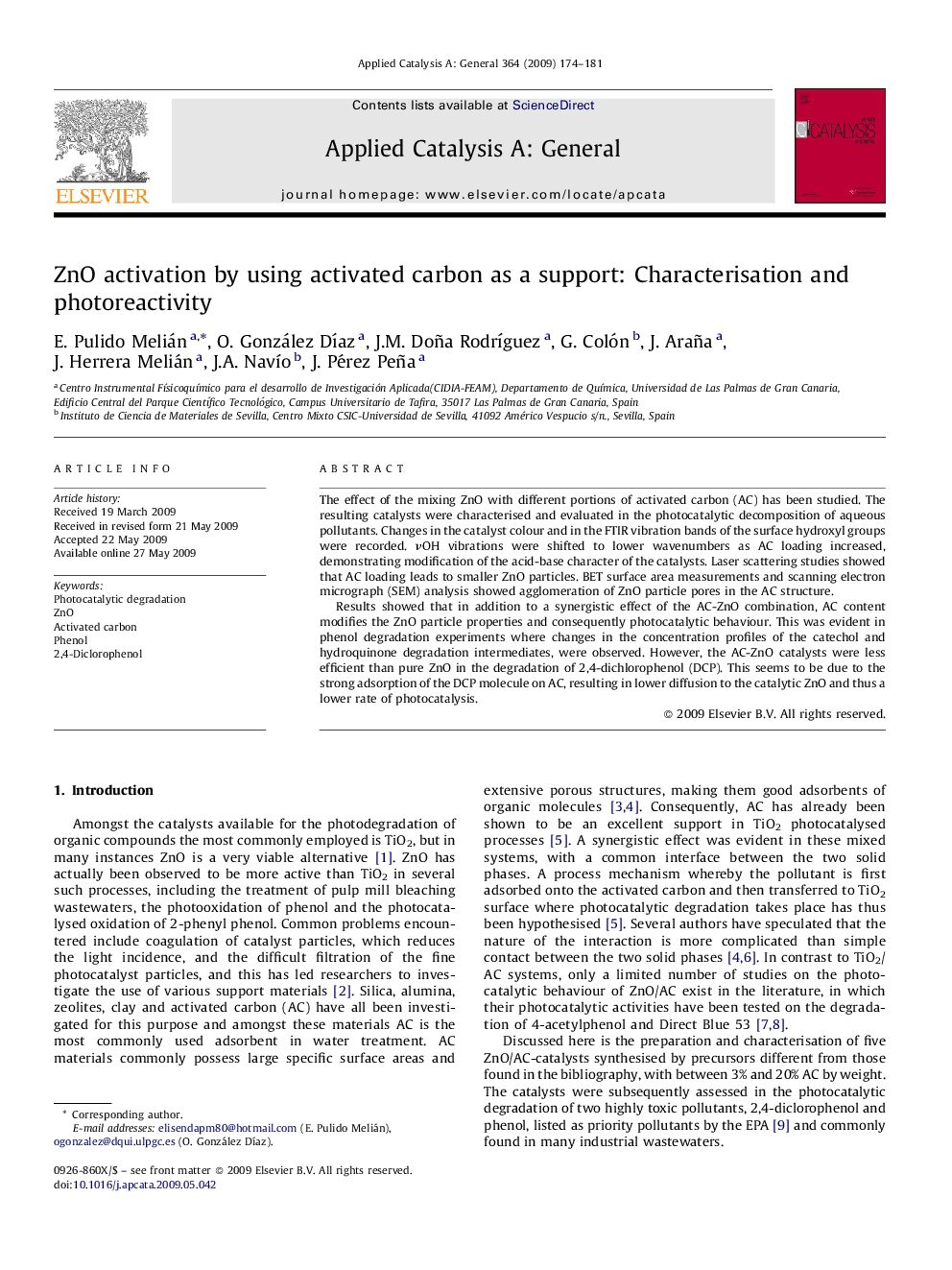 ZnO activation by using activated carbon as a support: Characterisation and photoreactivity