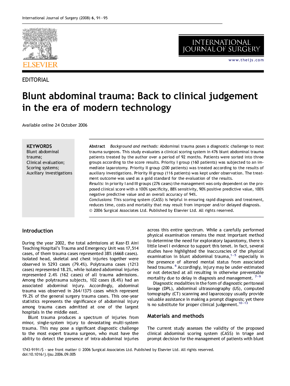 Blunt abdominal trauma: Back to clinical judgement in the era of modern technology