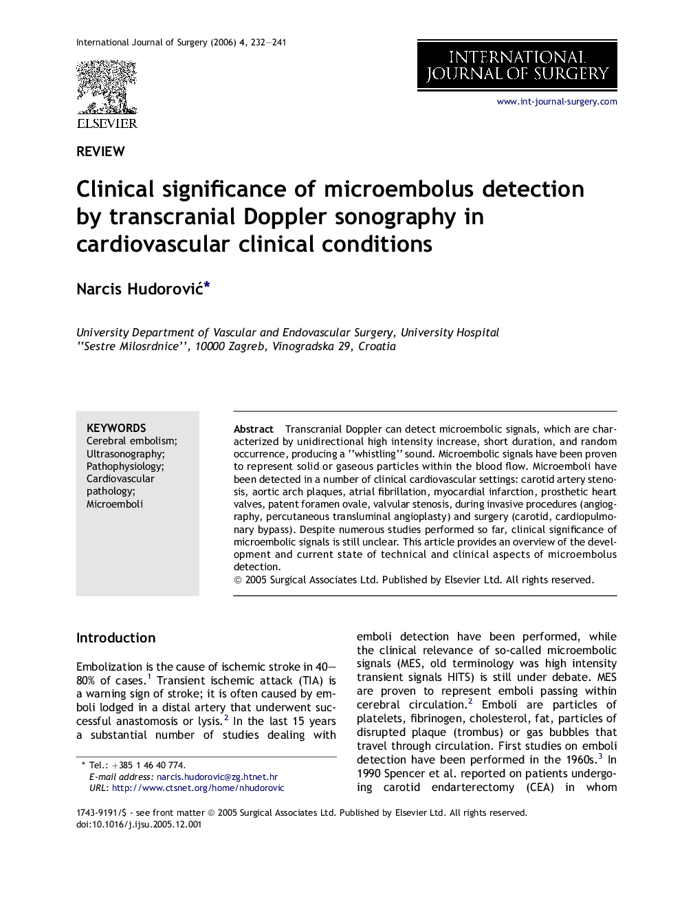 Clinical significance of microembolus detection by transcranial Doppler sonography in cardiovascular clinical conditions