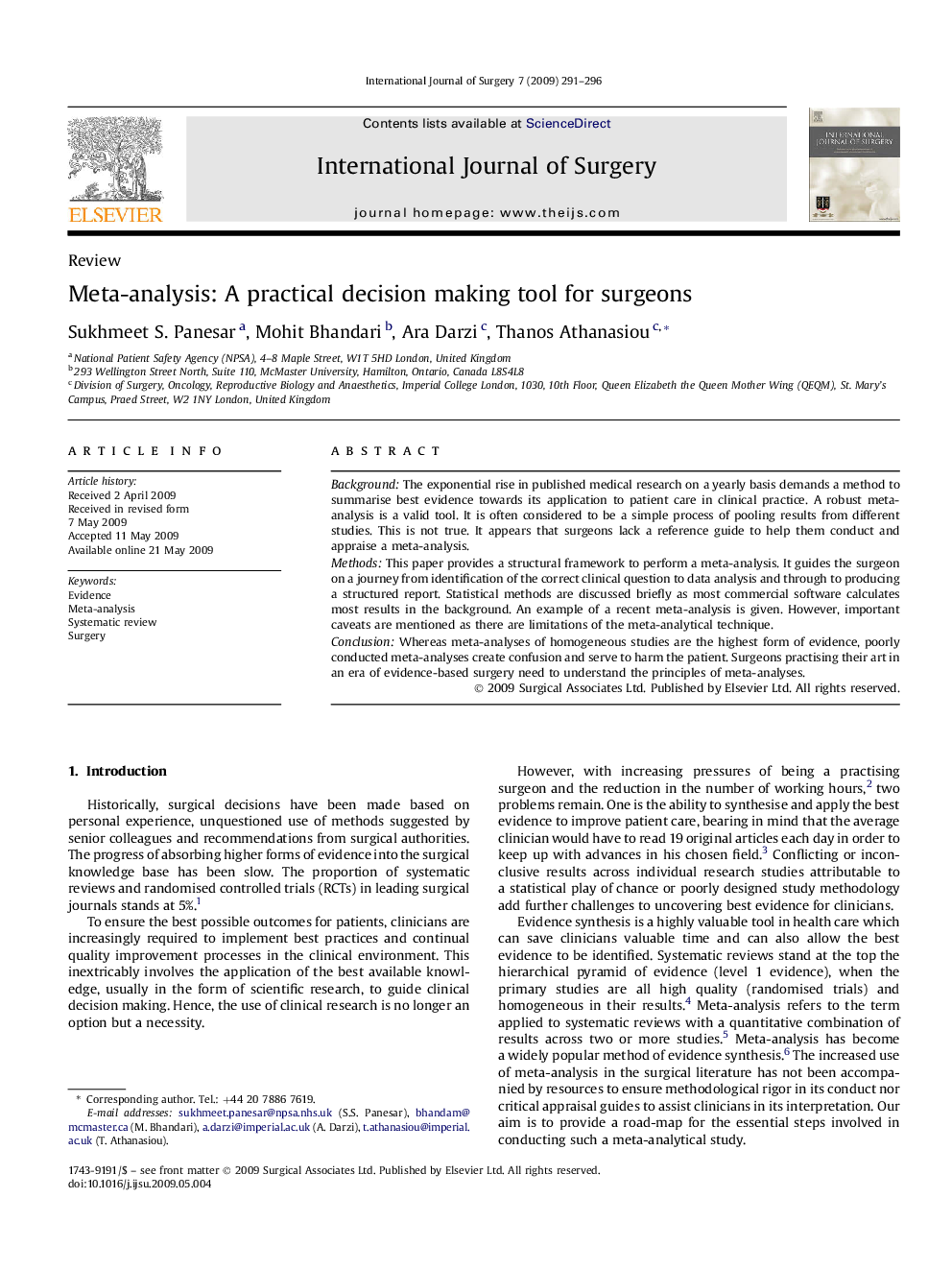 Meta-analysis: A practical decision making tool for surgeons