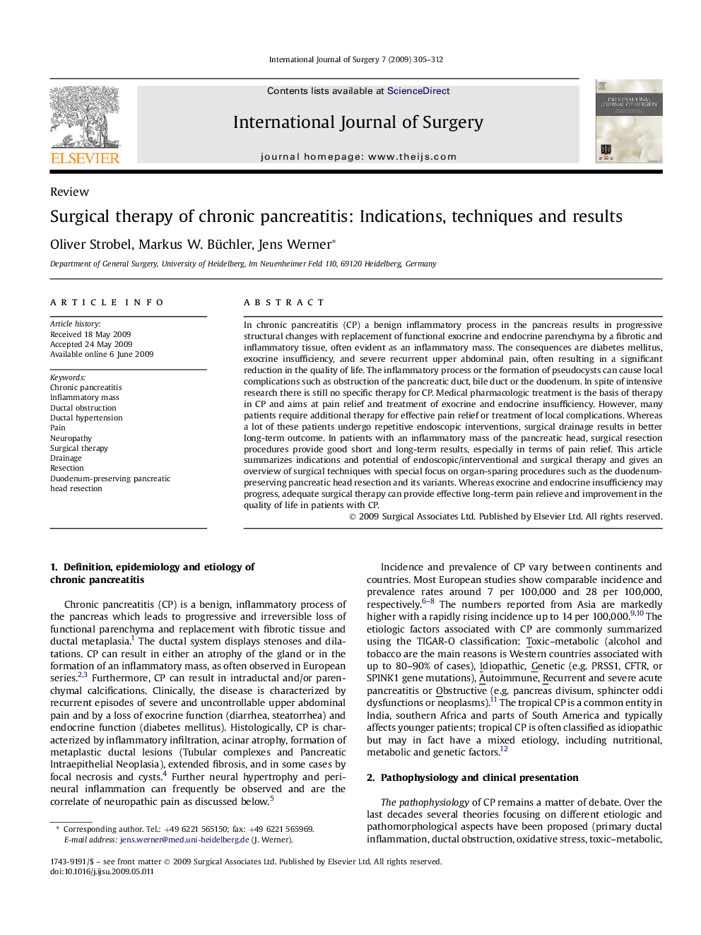 Surgical therapy of chronic pancreatitis: Indications, techniques and results