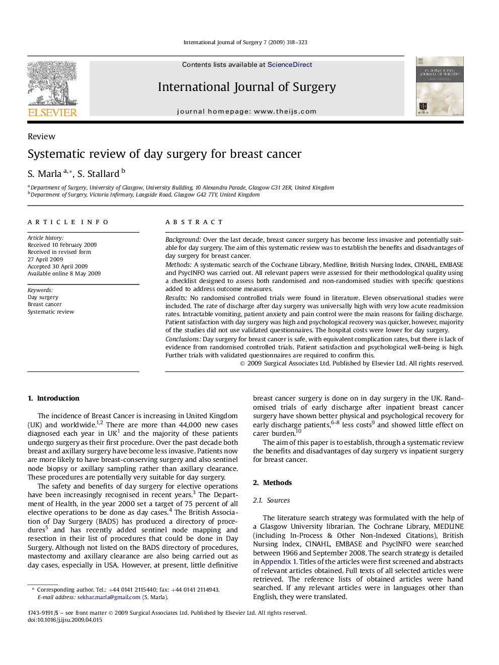 Systematic review of day surgery for breast cancer