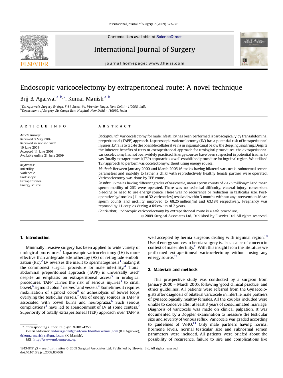 Endoscopic varicocelectomy by extraperitoneal route: A novel technique