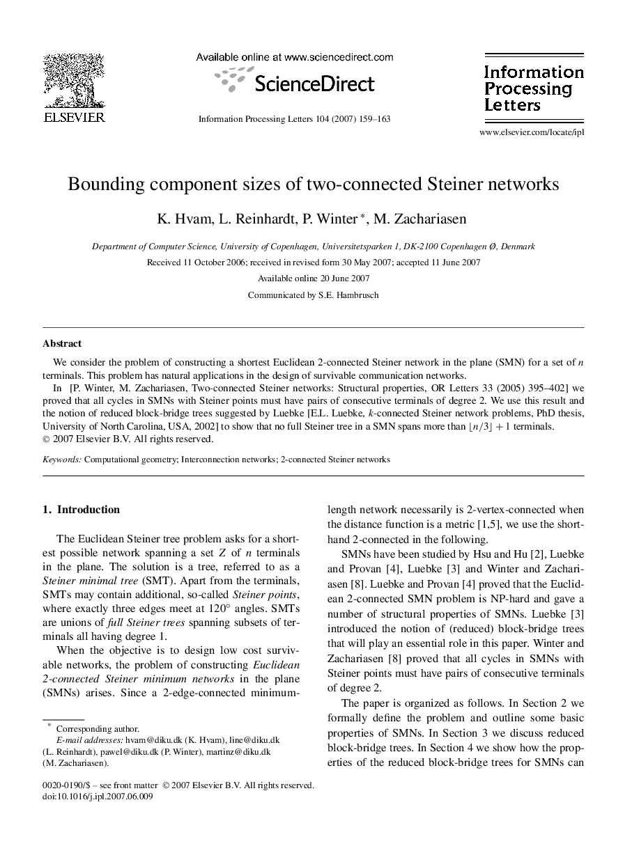 Bounding component sizes of two-connected Steiner networks