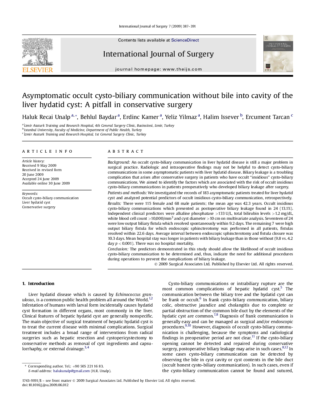 Asymptomatic occult cysto-biliary communication without bile into cavity of the liver hydatid cyst: A pitfall in conservative surgery