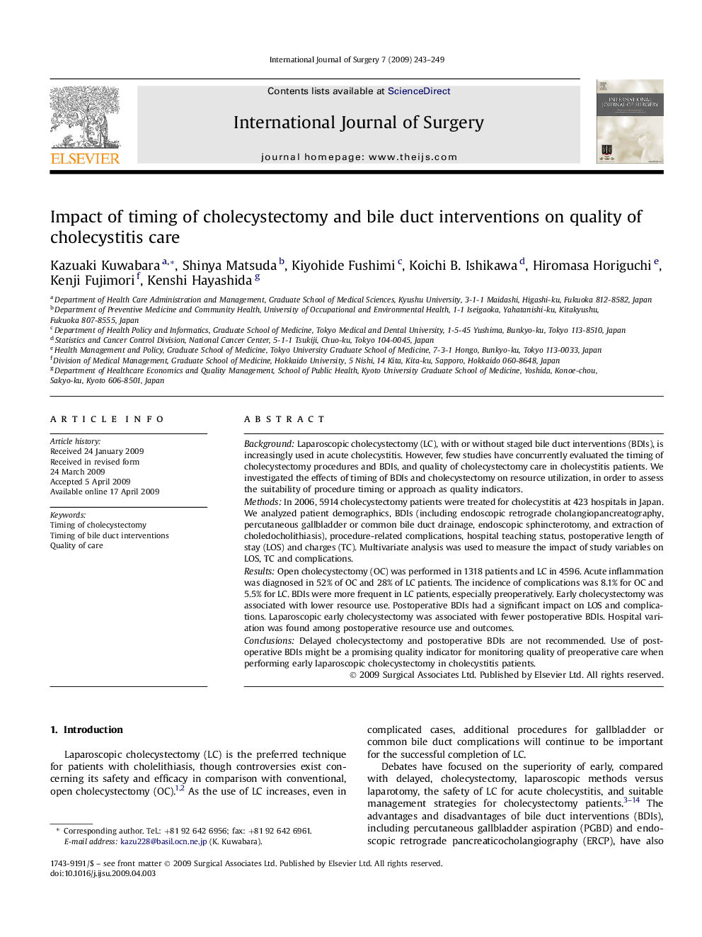 عکس صفحه اول مقاله: Impact of timing of cholecystectomy and bile duct interventions on quality of cholecystitis care Impact of timing of cholecystectomy and bile duct interventions on quality of cholecystitis care